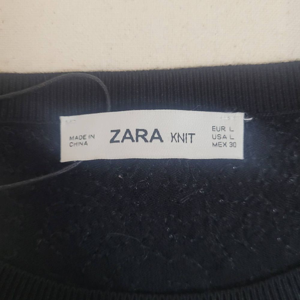 NWT Zara Knit Black Short Sleeve Sweater with Sequins Size Large - Picture 6 of 8